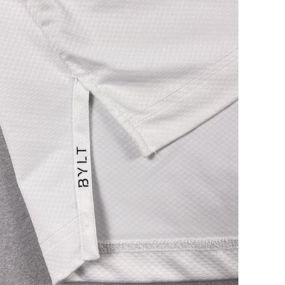 BYLT Polo Shirt Mens Large White Black Stripe Short Sleeve Performance Stretch - Picture 4 of 9